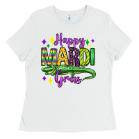 White happy mardi gras alligator olivia Ladies Tee - OliviaCreatesArt