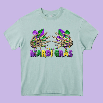 Mardi Gras Skeleton Hands Heavy Core Tee Designed By Cowgirlartshop