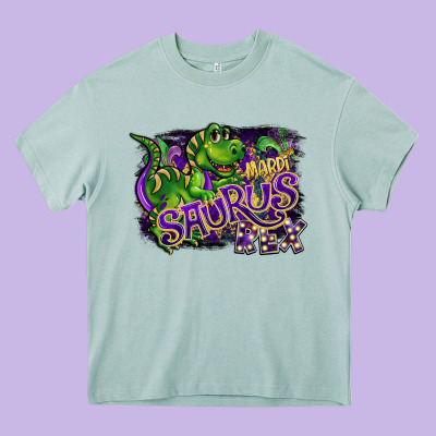 Mardi Saurus Rex Heavy Core Tee Designed By Cowgirlartshop