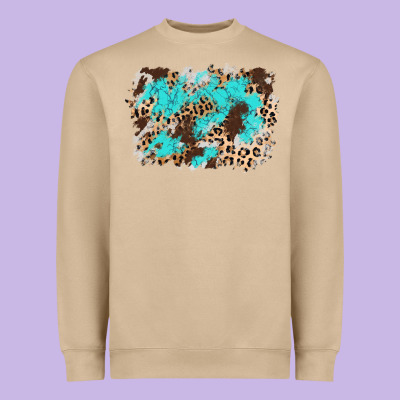 Cowhide Leopard Turquoise Background Heavyweight Sweatshirt Designed By Adodesignshop
