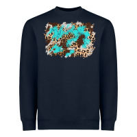 Navy cowhide leopard turquoise background Heavyweight Sweatshirt - AdoDesignShop