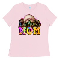 Bubblegum Pink baseball mom Ladies Tee - OliviaCreatesArt