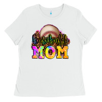 White baseball mom Ladies Tee - OliviaCreatesArt