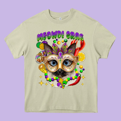 Meowdi Gras Mardi Gras Cat Heavy Core Tee Designed By Cowgirlartshop