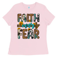 Bubblegum Pink faith over fear Ladies Tee - OliviaCreatesArt