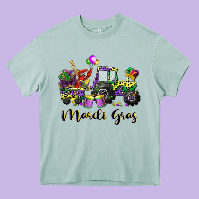 Mardi Gras Tractor Heavy Core Tee Designed By Cowgirlartshop