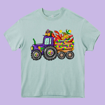 Mardi Gras Tractor Heavy Core Tee Designed By Cowgirlartshop