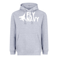 Heather Grey fly navy Heavyweight Hoodie - DesigneFamous