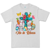 Dove Grey He is risen with Cross Easter Day Premium Tee - HowdyJamesFarm
