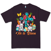 Plum He is risen with Cross Easter Day Premium Tee - HowdyJamesFarm