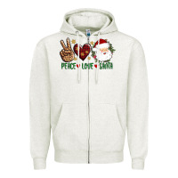 Oatmeal Heather peace love Santa Zipper Hoodie - AdoDesignShop