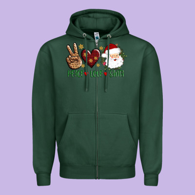 Peace Love Santa Zipper Hoodie Designed By Adodesignshop