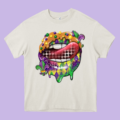 Mardi Gras Lips Heavy Core Tee Designed By Cowgirlartshop