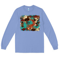 Colony Blue aztec turquoise glitter cowhide  tooled leather ba Long Sleeve Tee - FaDigitalArtStudio
