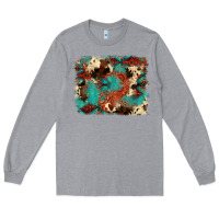 Heather Grey aztec turquoise glitter cowhide  tooled leather ba Long Sleeve Tee - FaDigitalArtStudio