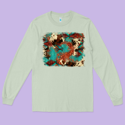 Aztec Turquoise Glitter Cowhide  Tooled Leather Ba Long Sleeve Tee Designed By Fadigitalartstudio