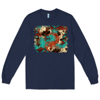 Navy aztec turquoise glitter cowhide  tooled leather ba Long Sleeve Tee - FaDigitalArtStudio