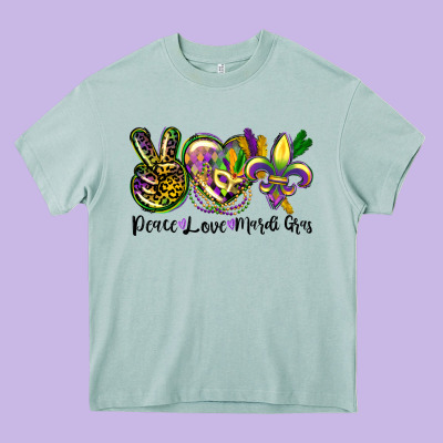 Peace Love Mardi Gras Heavy Core Tee Designed By Cowgirlartshop