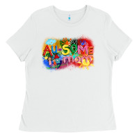 White Au-some mom Autism Ladies Tee - FaDigitalArtStudio
