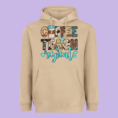 Coffee Teach Repeat Heavyweight Hoodie Designed By Jahusdesignshop