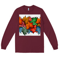 Burgundy autumn  leaves seamless pattern Long Sleeve Tee - BundleAndBundleShop