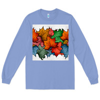 Colony Blue autumn  leaves seamless pattern Long Sleeve Tee - BundleAndBundleShop