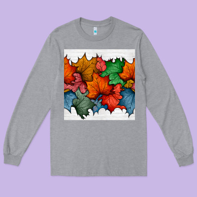 Autumn  Leaves Seamless Pattern Long Sleeve Tee Designed By Bundleandbundleshop