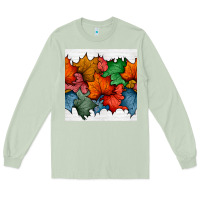 Matcha autumn  leaves seamless pattern Long Sleeve Tee - BundleAndBundleShop