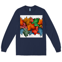 Navy autumn  leaves seamless pattern Long Sleeve Tee - BundleAndBundleShop