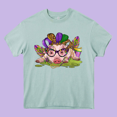 Mardi Gras Pig Heavy Core Tee Designed By Cowgirlartshop