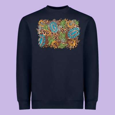 Horseshoe Leopard Gemstone Cactus Background Heavyweight Sweatshirt Designed By Adodesignshop