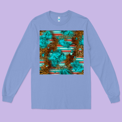 Turquoise Serape Leopard Seamless Pattern Long Sleeve Tee Designed By Bundleandbundleshop