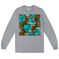 Heather Grey turquoise serape leopard seamless pattern Long Sleeve Tee - BundleAndBundleShop