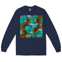 Navy turquoise serape leopard seamless pattern Long Sleeve Tee - BundleAndBundleShop
