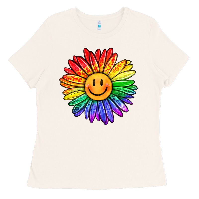 Rainbow Smiley Face Sunflower Ladies Tee by OliviaCreatesArt | Teevron