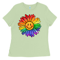 Matcha rainbow smiley face sunflower Ladies Tee - OliviaCreatesArt
