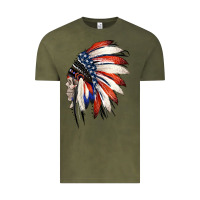 Vintage Olive 4th of July Indian Headdress Gypsy Spirit Skull Vintage Tee - Jasminsmagicworld
