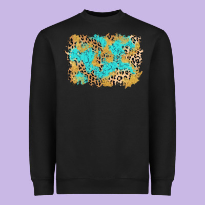 Glitter Leopard Turquoise Background Heavyweight Sweatshirt Designed By Adodesignshop