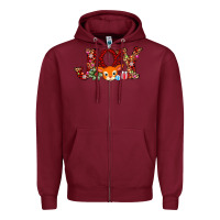 Burgundy joy reindeer Zipper Hoodie - AdoDesignShop