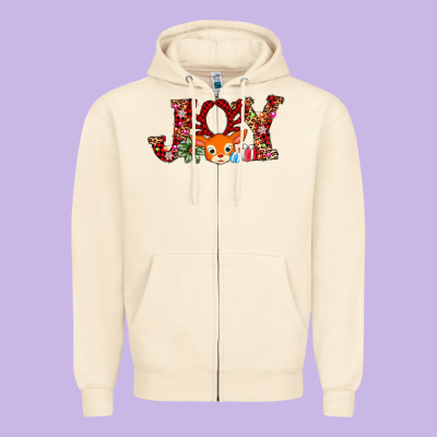 Joy Reindeer Zipper Hoodie Designed By Adodesignshop