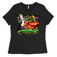 Black mardi gras pelican crawfish crocodile Ladies Tee - OliviaCreatesArt