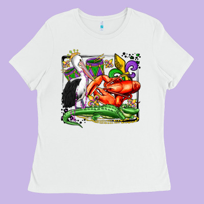 Mardi Gras Pelican Crawfish Crocodile Ladies Tee Designed By Oliviacreatesart