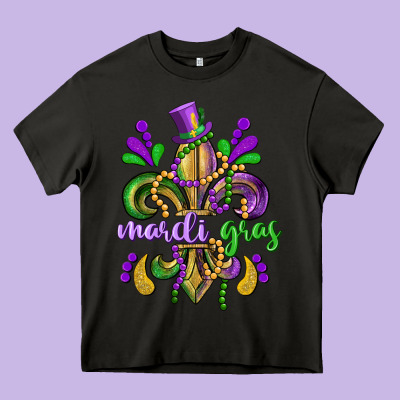 Mardi Gras Fleur De Lis Heavy Core Tee Designed By Cowgirlartshop
