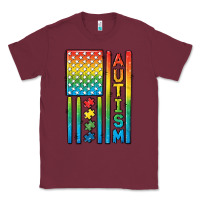 Burgundy Autism American Flag Classic Tee - CowGirlArtShop
