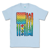 Dusty Blue Autism American Flag Classic Tee - CowGirlArtShop