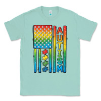 Seafoam Autism American Flag Classic Tee - CowGirlArtShop
