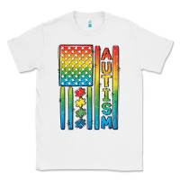 White Autism American Flag Classic Tee - CowGirlArtShop