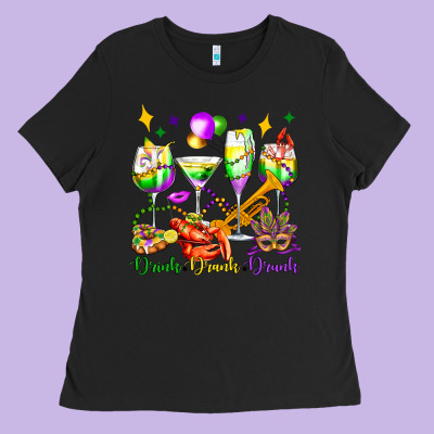Drink Drank Drunk Mardi Gras Wine Glasses Olivia Ladies Tee Designed By Oliviacreatesart