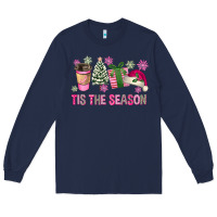 Navy Pink Christmas Tis The Season Long Sleeve Tee - FaDigitalArtStudio