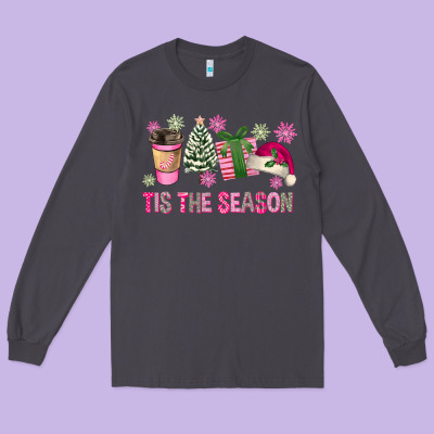 Pink Christmas Tis The Season Long Sleeve Tee Designed By Fadigitalartstudio